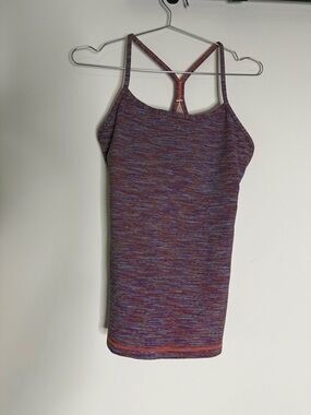 Lululemon Orange, Purple, & Light Blue Striped Power Y Tank Top size 8 y2k